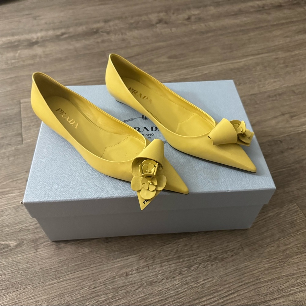 Prada Yellow Floral Loop Bouquet Pointed Toe Flat